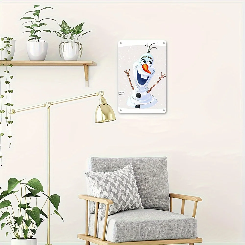 قطعة واحدة من لافتة Olaf المعدنية مقاس 8 × 12 بوصة - لوحة فنية جدارية عتيقة مع رقاقات الثلج، تصميم كرتوني كلاسيكي للمنزل والبار والمقهى وديكور الغرفة #4