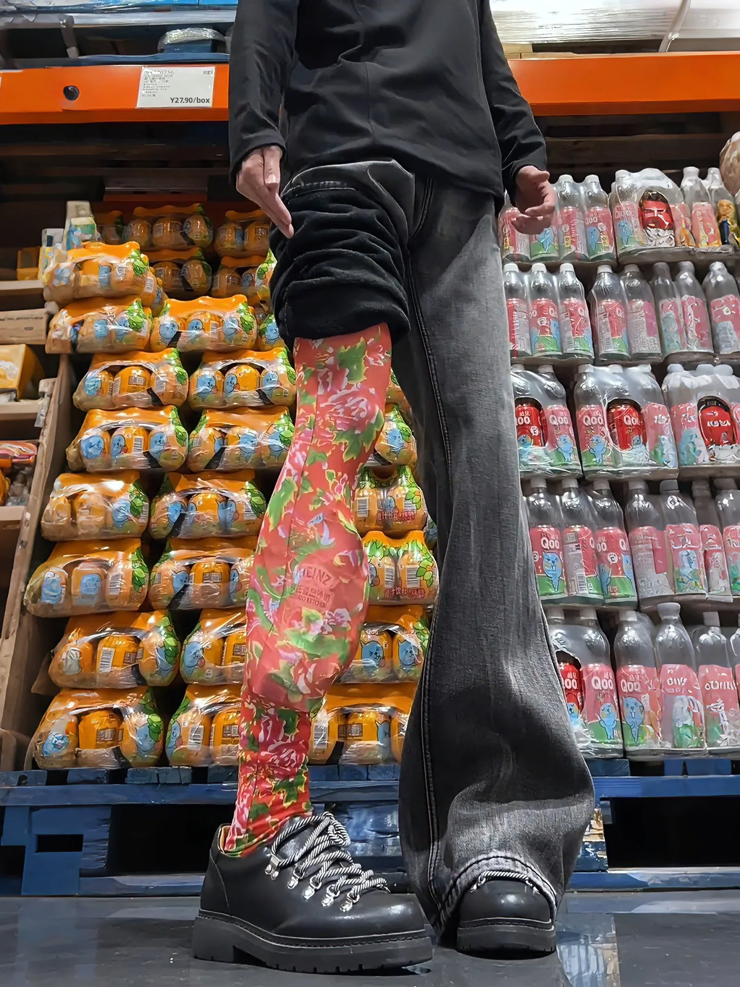 

Мужские джинсы с высокой талией, узором «бамбук», на подкладке, удлиненные, повседневные, прямые, из денима, для весны и активного отдыха