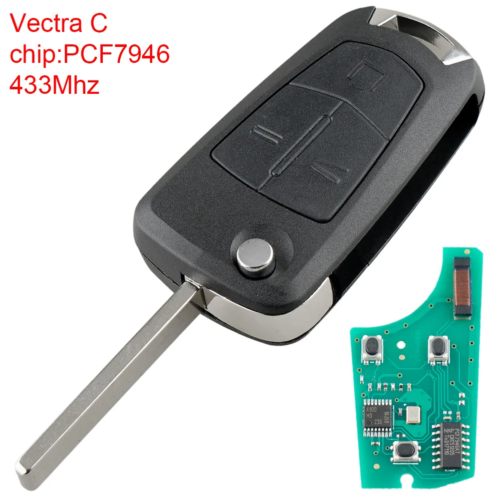 

3Button 433Mhz Black Flip Car Remote Key Universal Remote Car Key Replacement with ID46/7946 Chip Fit for Vauxhall Opel VectraC