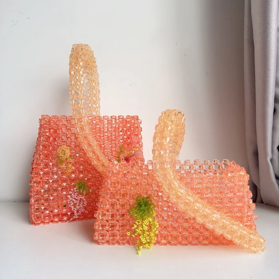 

Designer Orange Bead bag Fringe Cute Beaded Totes Handbag Women Handmade Party Flower Beaded Purse