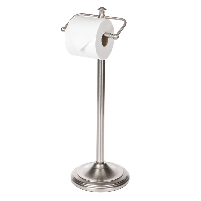 

Free-Standing Toilet Paper Roll Holder with Reserve Function, Satin Nickel Finish