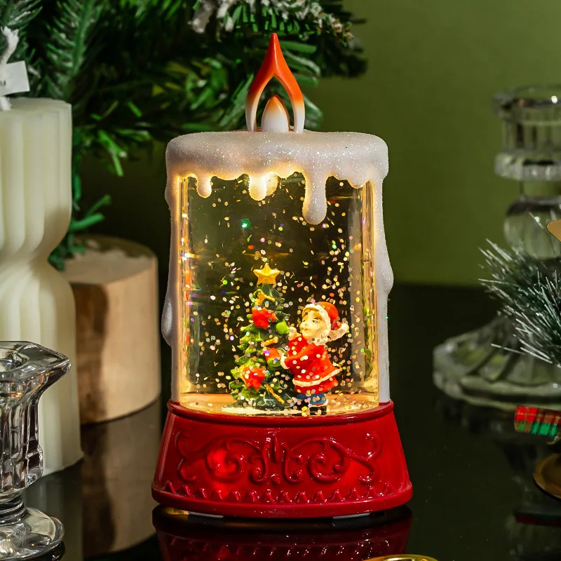 Natale LED a lume di candela Cascata rotante senza fiamma Candela scintillante a lume di candela Candela elettronica in cristallo Decorazione da tavolo Regalo