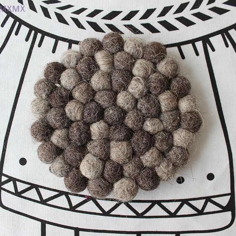Colorful Round Felt Ball Coasters Handmade Wool Felt Coasters Placemats Insulated Placemats Pot Holders Kitchen Accessories