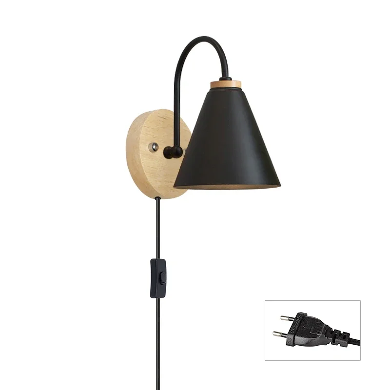 

Modern Macaron Nordic wooden wall lamp with switch suitable for bedroom bedside dining room decoration lighting fixtures