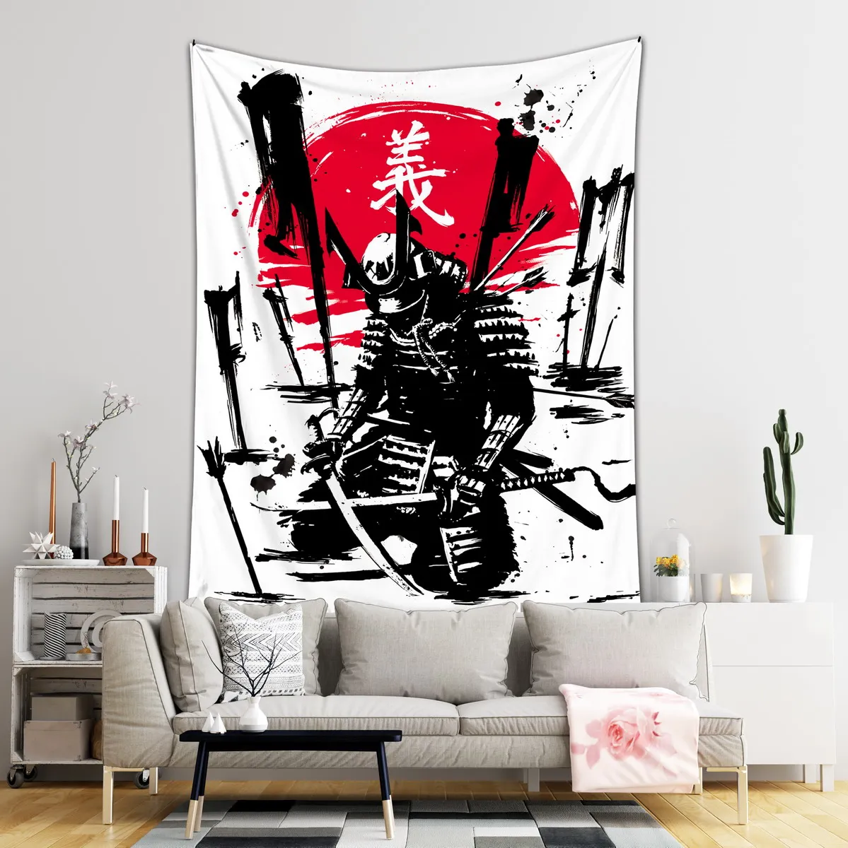 Japanese Samurai Tapestry Wall Hanging Japan Style  Art House Decoration Vintage Living Room