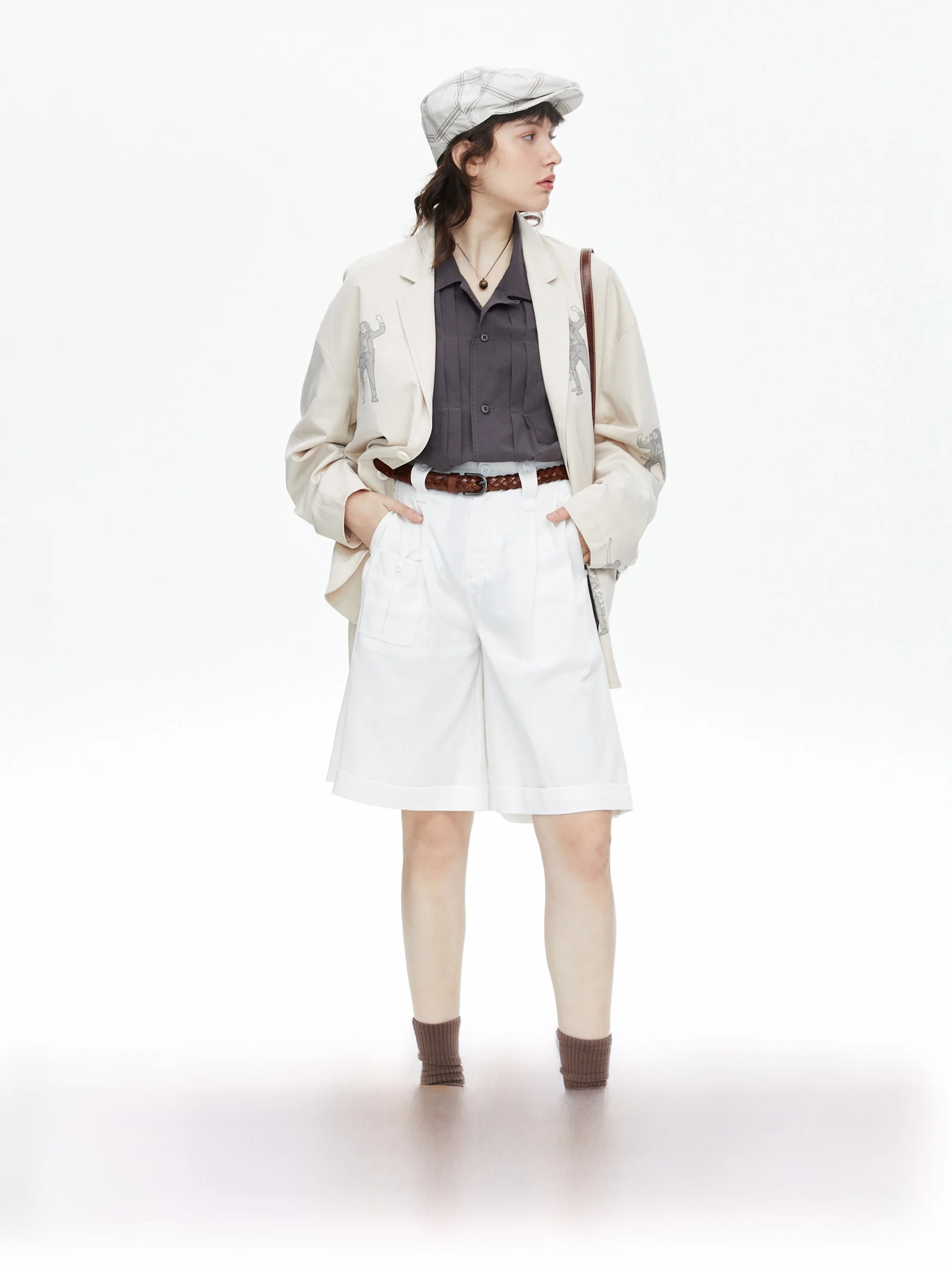 

Nome Summer Pure Color ort Pants Loose Five-Quarter Roll mat Women's Casual Cotton Straight Leg Trousers