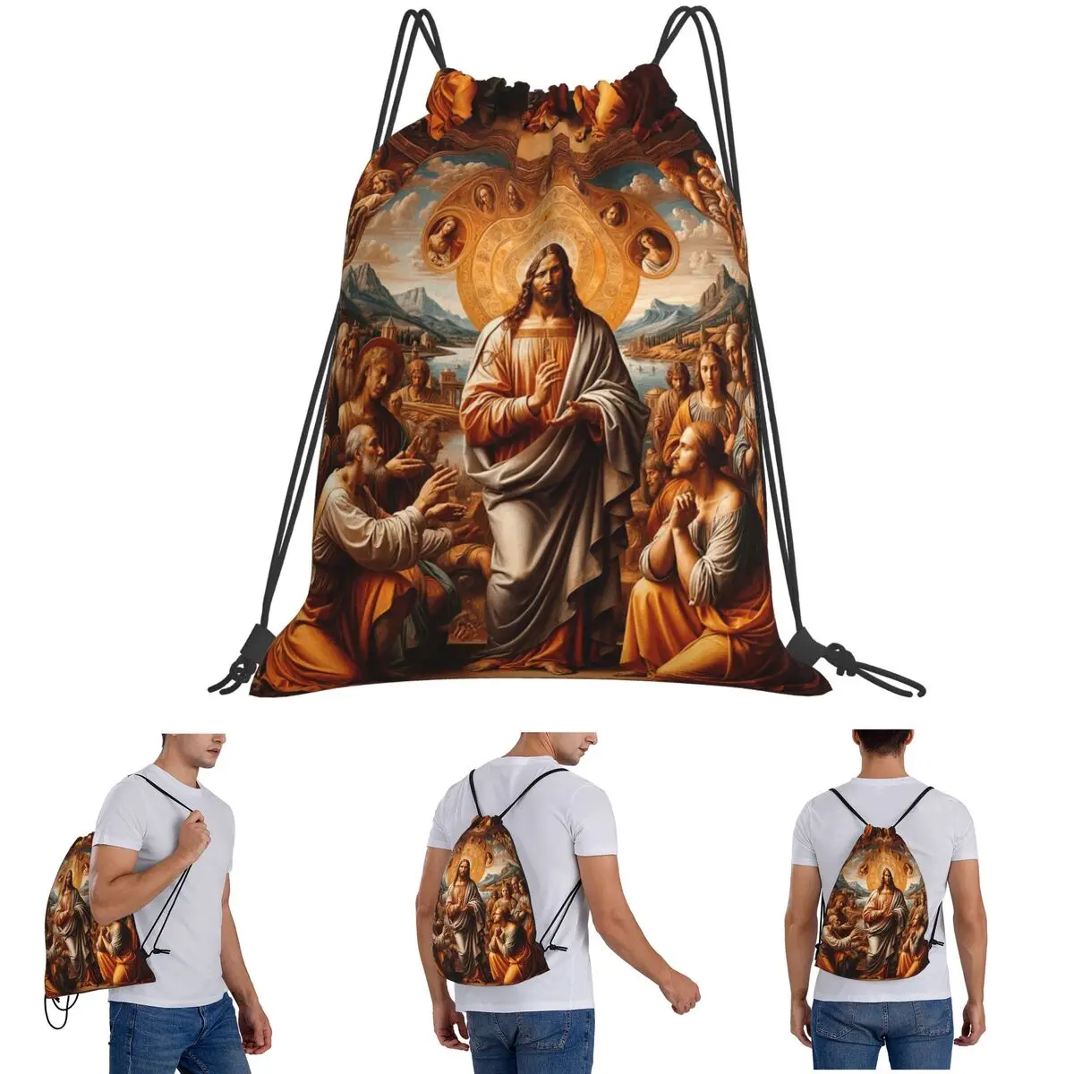 WORSHIPING JESUS Backpacks Fashion Drawstring Bundle Pocket Sports Bag Book Bags for Man Woman School