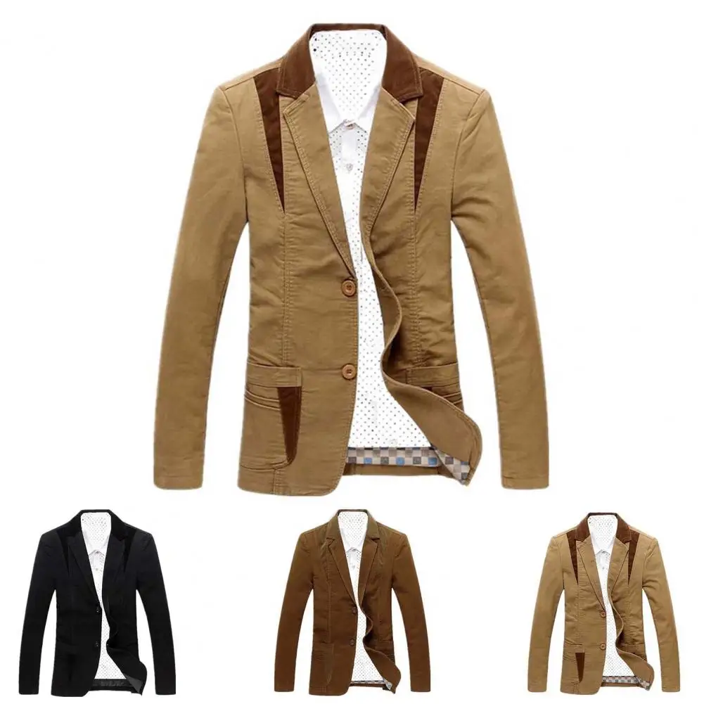 Autumn Winter Men Blazer Color Block Single Breasted Suit Coat Korean Style Solid Slim Pockets Suit Jacket For Office