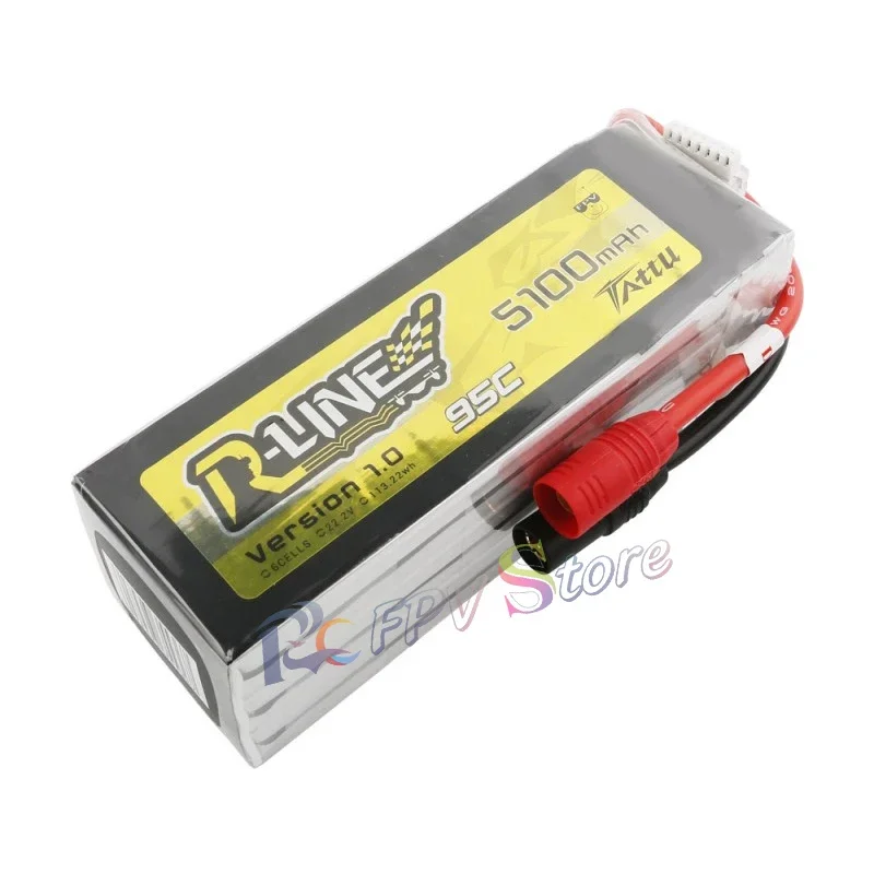 Tattu R-Line 22.2V 5100mah 6S 95C FPV Lipo Battery with AS150 Plug for RC FPV Racing Drone Quadcopter