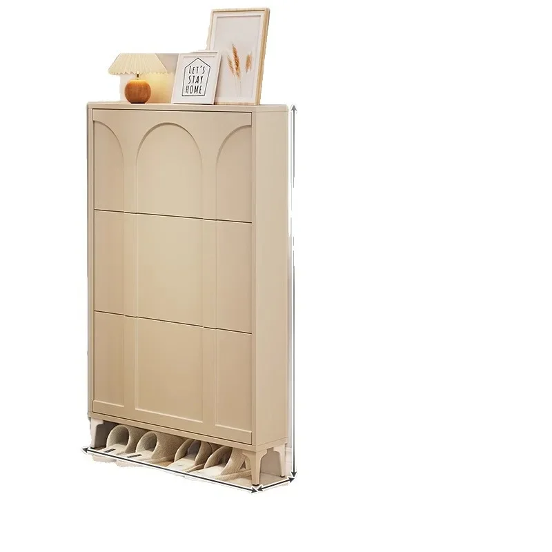 

shoe cabinet Cream wind household door Small narrow entrance door Shoe cabinet Space saving Entrance cabinet Integrated shoe