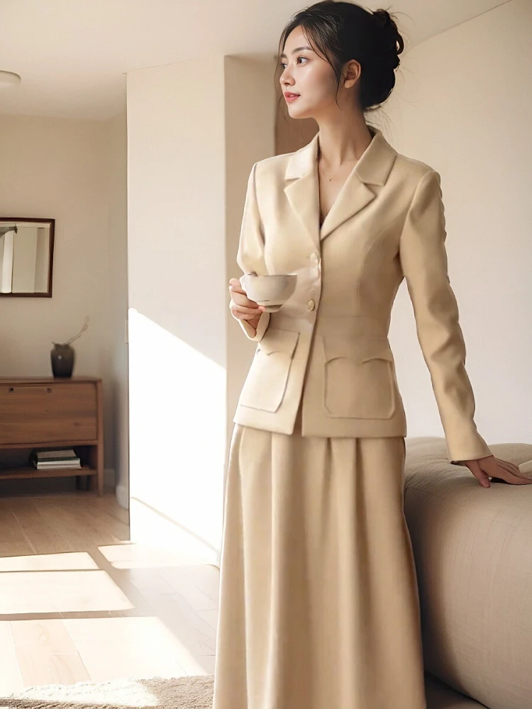 French sle Retro Socialite Hepburn Sle Set Women Early Spring Light Luxury Waist Hugging s All-Match Long Skirt Two...