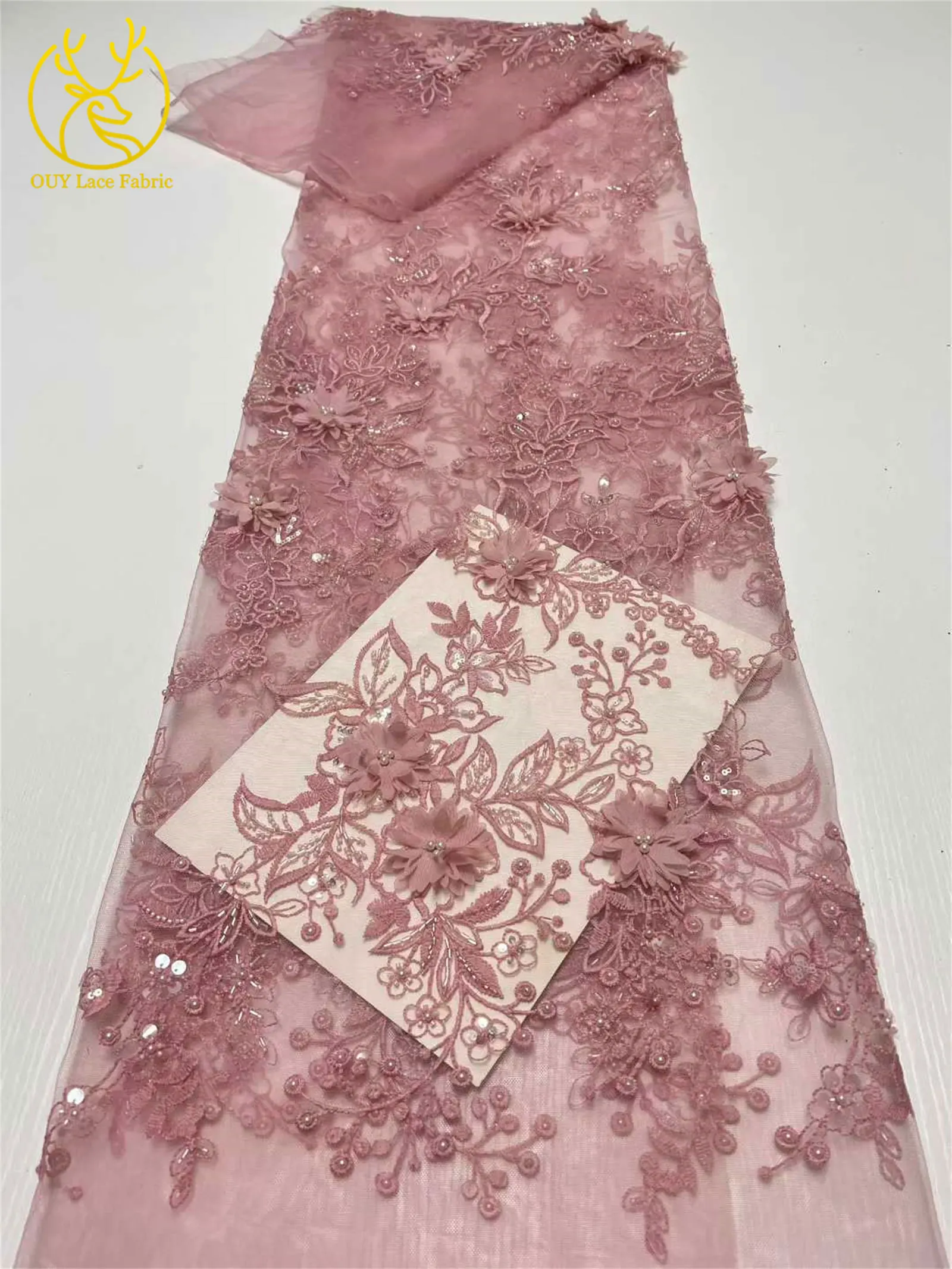 5 yards Afrikaanse kralen pailletten kant tule stof Franse 3D bloemen borduurwerk applicatie kant stof voor jurken naaien materiaal