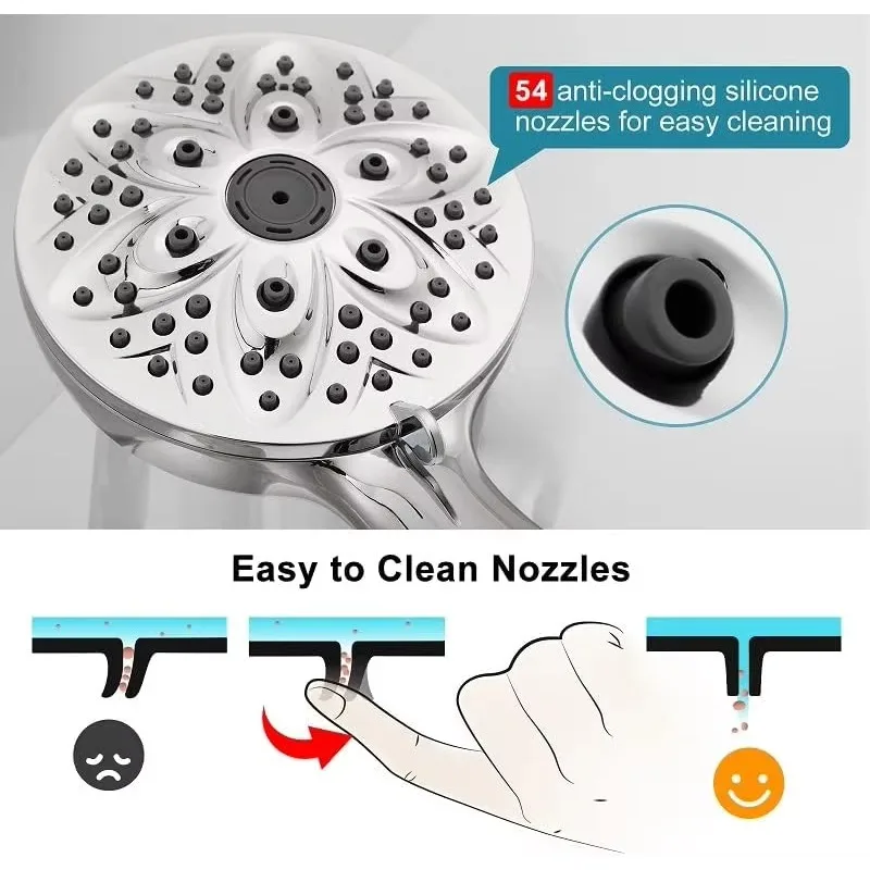6-Setting Shower Head with Handheld, Chrome Detachable Showerhead Set with 59 Inch Stainless Steel Hose