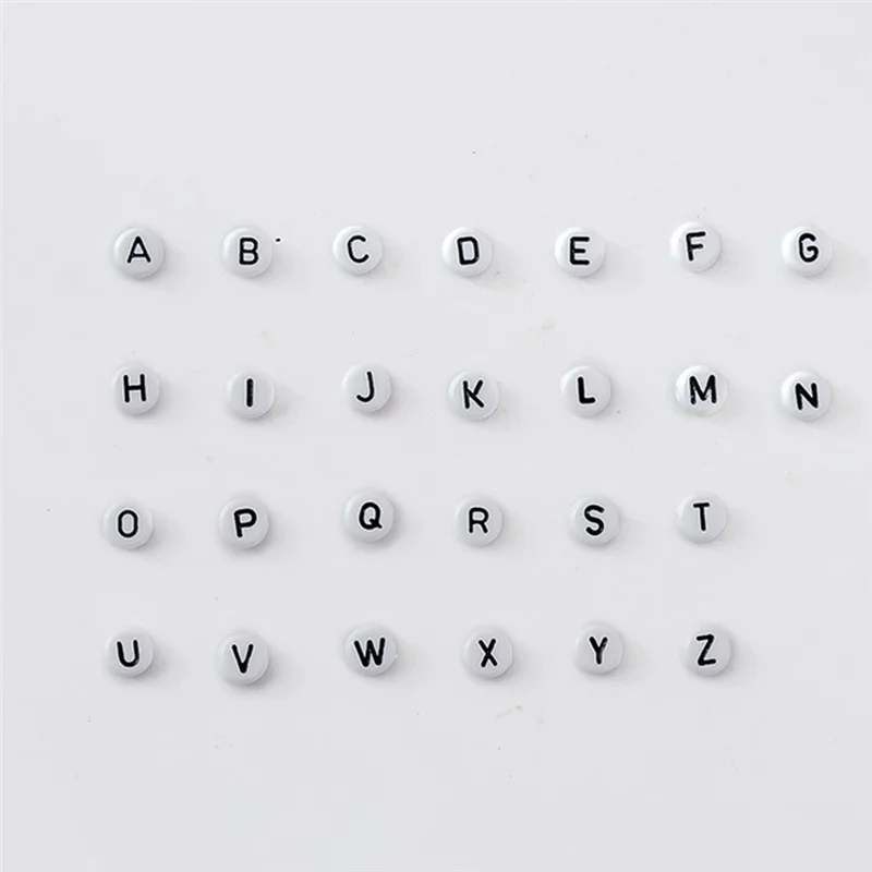 

1200Pcs A-Z White Flat Round Black Letter English Alphabet Acrylic Beads Set DIY Jewelry Bracelets Necklace Making