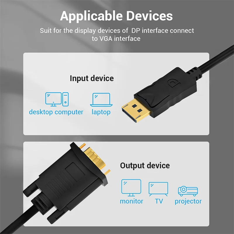 DisplayPort Kabel Adapter DP do VGA HD 1080P Display Port VGA Konwerter Kabel do TV Box PC Laptop Monitor Projektor 1m/1.8m