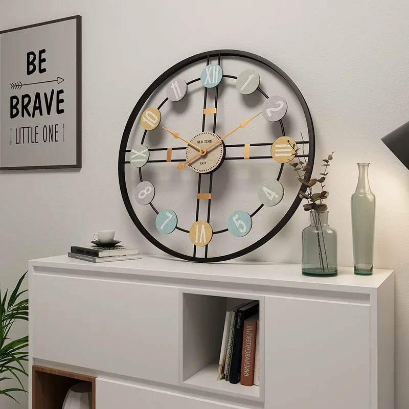 Retro Iron Wall Clock 16 Inch Silent Quartz Wall Clock Colorful Number Wall Art Decor for Home Cafe Office Interior Decoration