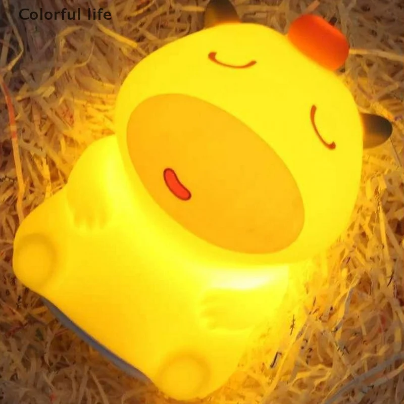Lampka nocna Lulu z motywem kapibary, silikonowa lampka dotykowa LED, zasilana przez USB, dodaje dekoracji pokoju, idealny prezent dla dzieci