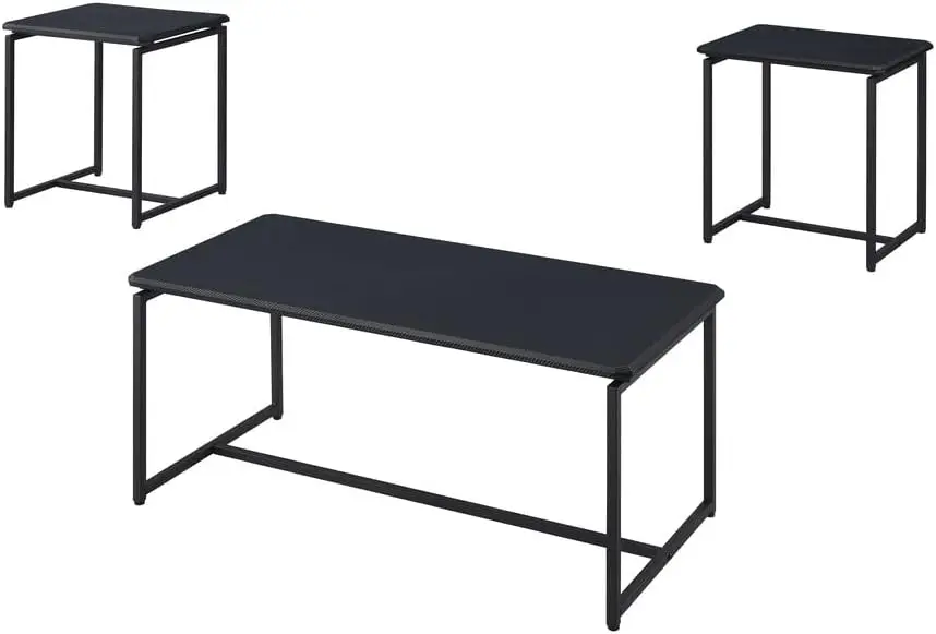 Gt 3 Piece Black Carbon Fiber Wrap Coffee Table And End Table Set