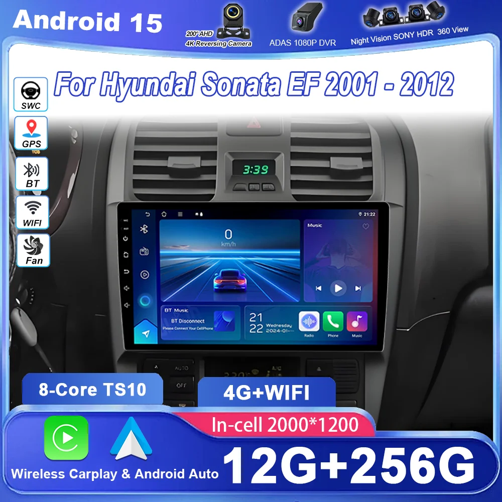 

Car DVD Android Carplay For Hyundai Sonata EF 2001 - 2012 Auto 4G+WIFI Radio GPS Navigation Multimedia Video Player Stereo QLED