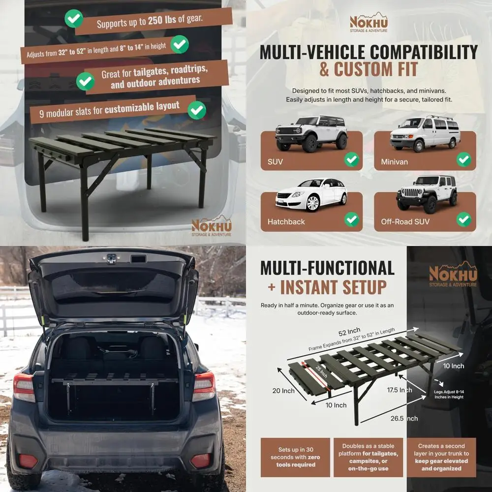 

Компактный органайзер-стеллаж для багажника автомобилей, внедорожников и минивэнов: универсальное решение для хранения и столик для кемпинга