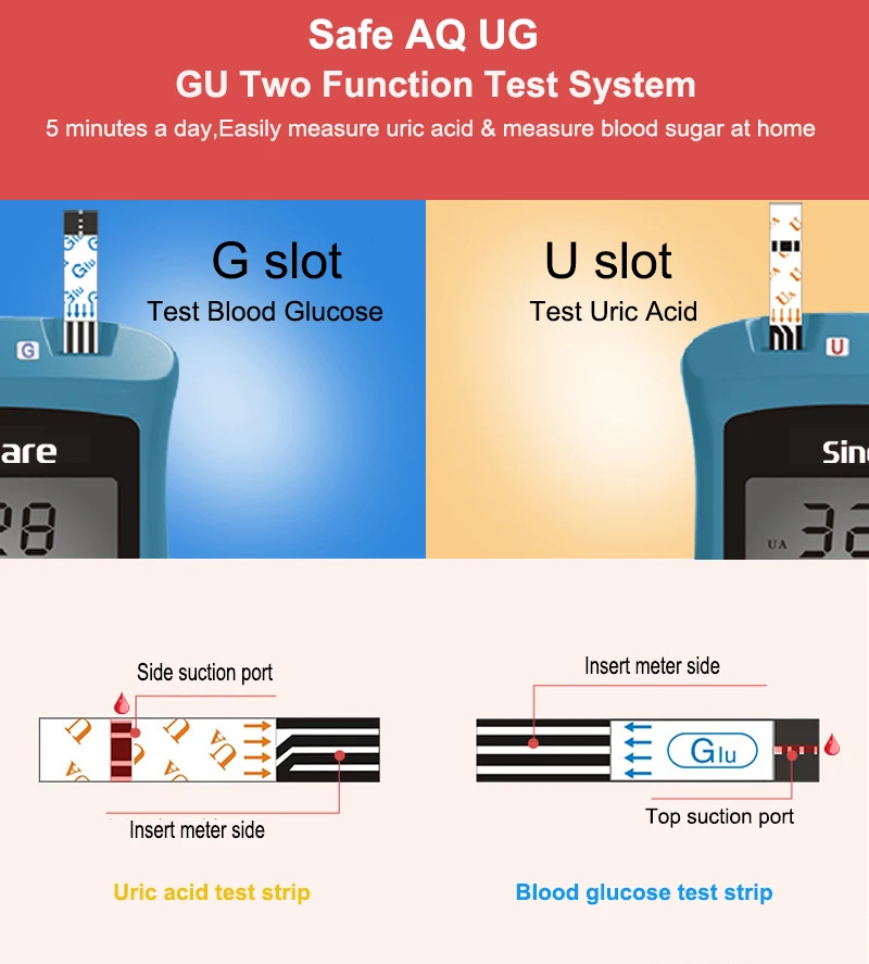 50/100pcs Sinocare Blood Glucose or Uric Acid Test Strip only for Safe AQ UG Meter Test Strips with Lancets