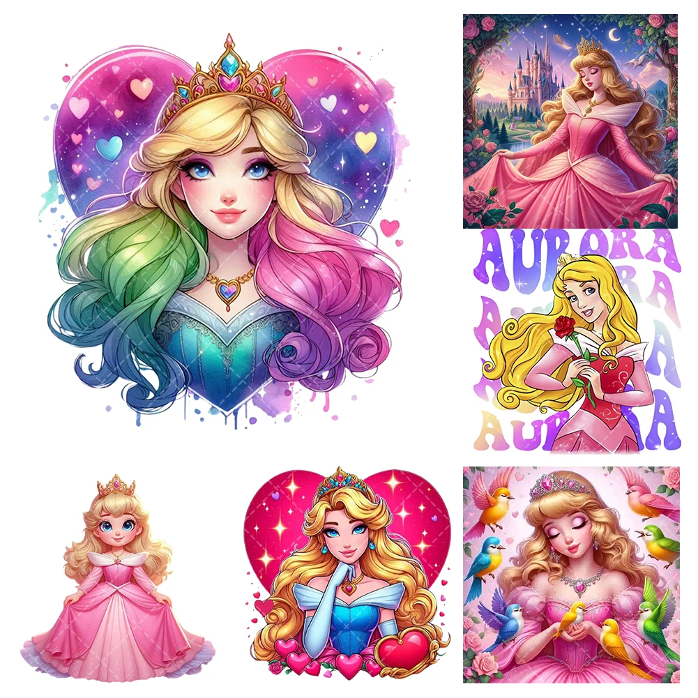 Colorful Princess Disney Patches Iron On Heat Transfer Sticker For Clothes Vinyl Thermal Appliques Washable T-shirt Decal