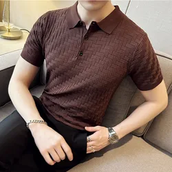 Men's Summer Casual Short Sleeves High Quality Knitted Polo Shirts/Male Slim Fit Ice Silk Plaid Leisure Polo Shirts Tops S-3XL