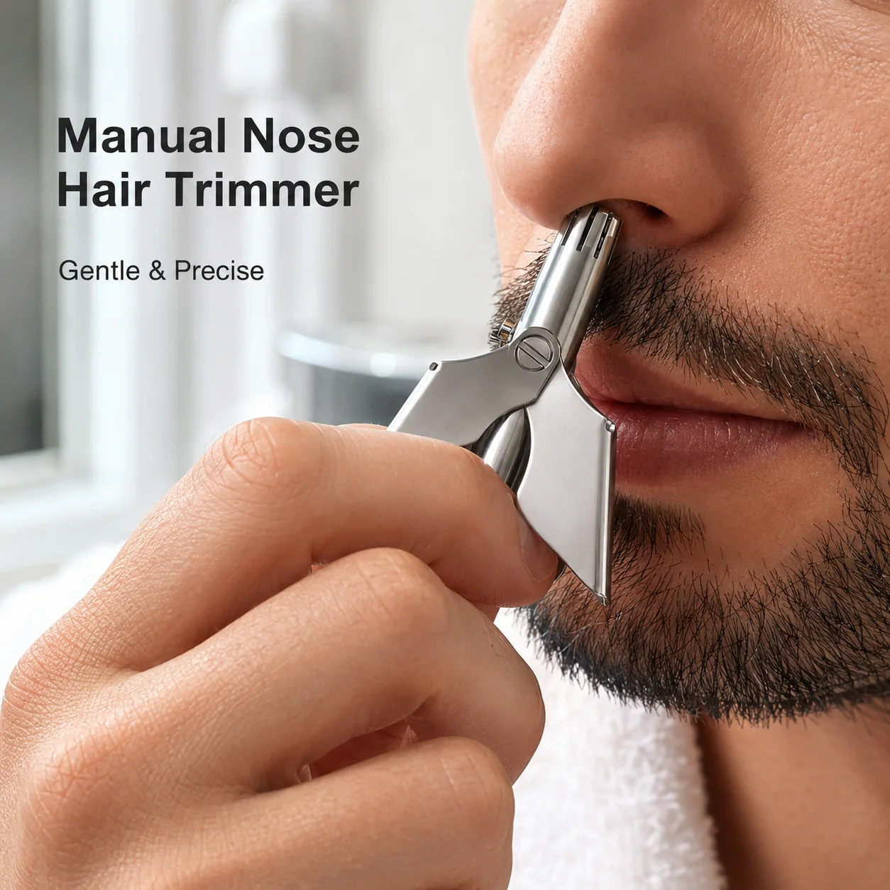 Manual Nose Hair Trimmer Stainless Steel Nose Ear Hair Cutter No Battery Portable Grooming Tool with Cleaning Brush