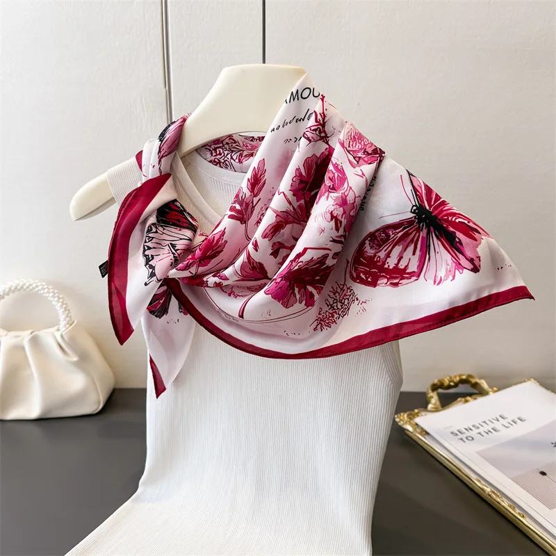 Vintage Butterfly Sketch Square Silk Scarf Soft Satin Bandana for Women Summer Neck Hair Headband Bag Wrist Wrap Beach Vacation - view 4