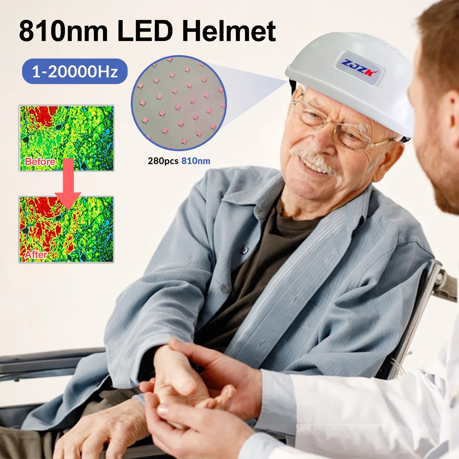 

ZJZK Photobiomodulation Device Red Light Therapy Helmet 810nm Pbm Near Infrared Neurofeedback Post Traumatic Stress Disorder