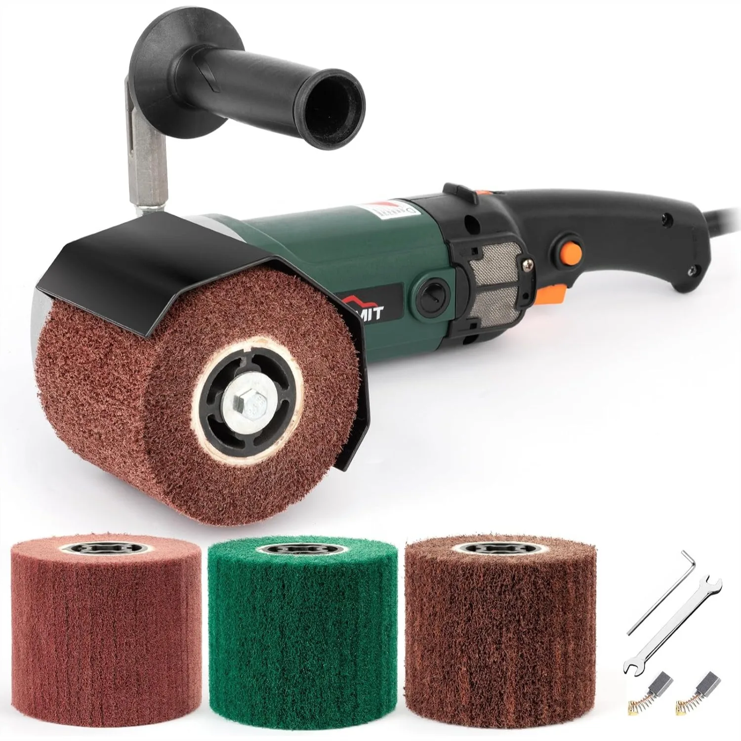 Máquina de Pulir y Abrillantar, Lijadora Eléctrica Manual de 1400W 110V con 4 Ruedas de Fibra No Tejida (60 # -320 # ) para madera y acero inoxidable,