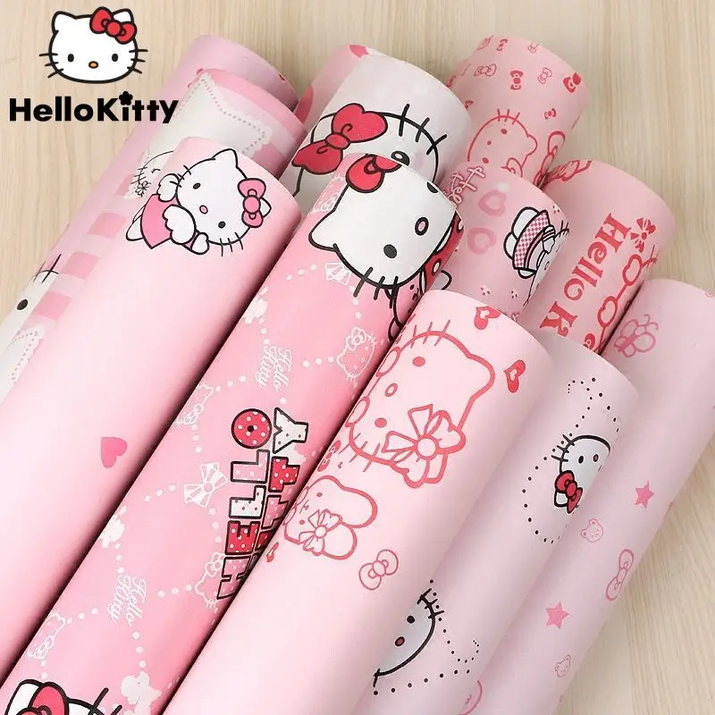 Hello Kitty Wallpaper Pink Waterproof PVC Living Room Bedroom Decorative Wall Adhesive Paper Sticker School Table Cabinet Decor