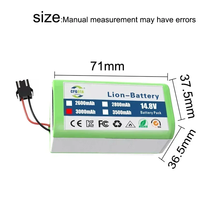 14.4V 2800mAh Lithium-ion Battery For Cecotec Conga 1290 1390 1490 1590 Robot Vacuum Cleaner Battery Gutrend Echo 520