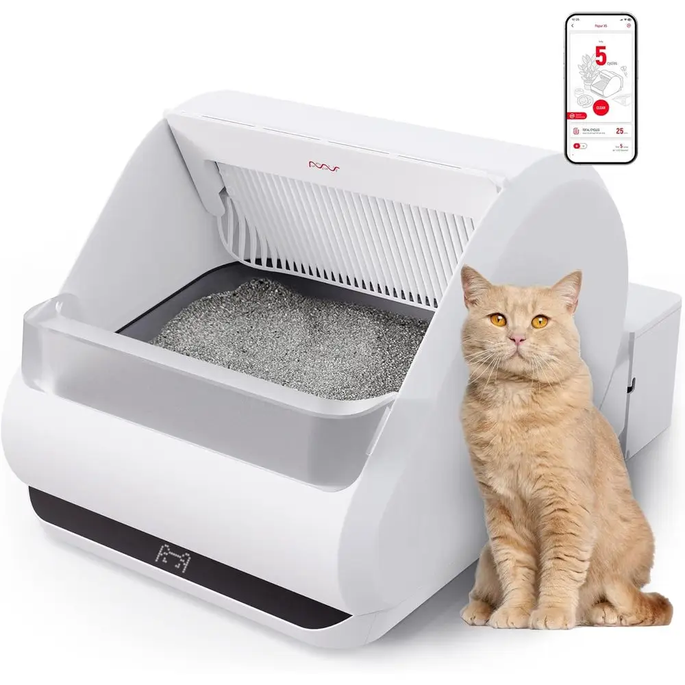 

Advanced Open-Top Split System Cat Litter Box - Automatic Scooping, Odor-Sealing, 24 Tray, 30-Day Capacity, 33 lbs Load, 99% Lea