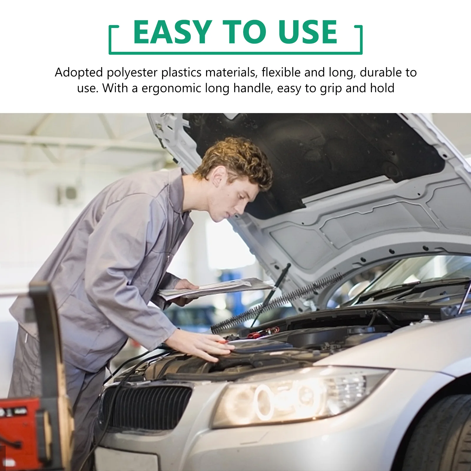 

Engine Cleaning Flexible Radiator Wand Polyester Plastic Long Handle Lightweight Wall Hanging Hole Auto Engine Dryer Vent