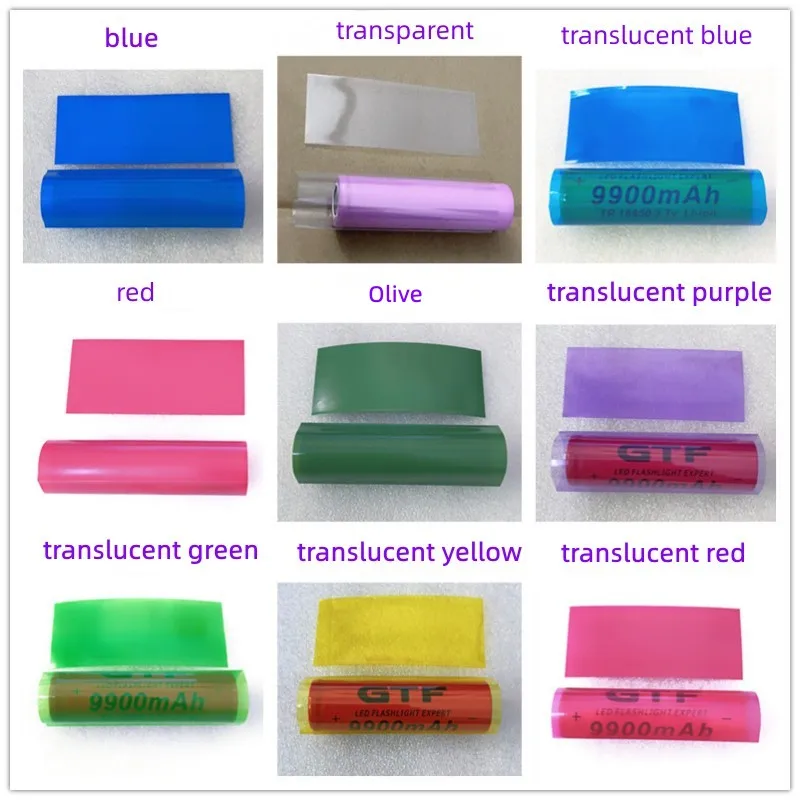 100 قطعة/الحزمة 18650 بطارية ليثيوم بولي كلوريد الفينيل الحرارة تقلص كم الجلد يتقلص فيلم أخضر أبيض بني أرجواني برتقالي فضي رمادي