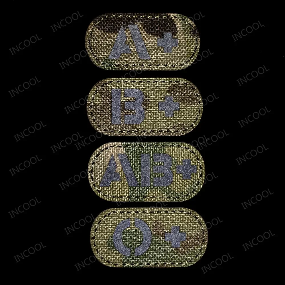 IR Reflective Blood Type A B AB O Positive POS Negative NEG Patches White Glow In Dark Appliques Hook Loop Decorative Badges