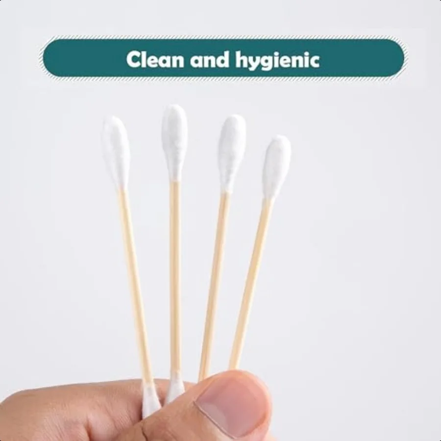 MONCOM cotons-tiges 500 unités Double rond épais conseils biodégradable écologique solide bâtons de bois cotons-tiges pour oreilles fermes