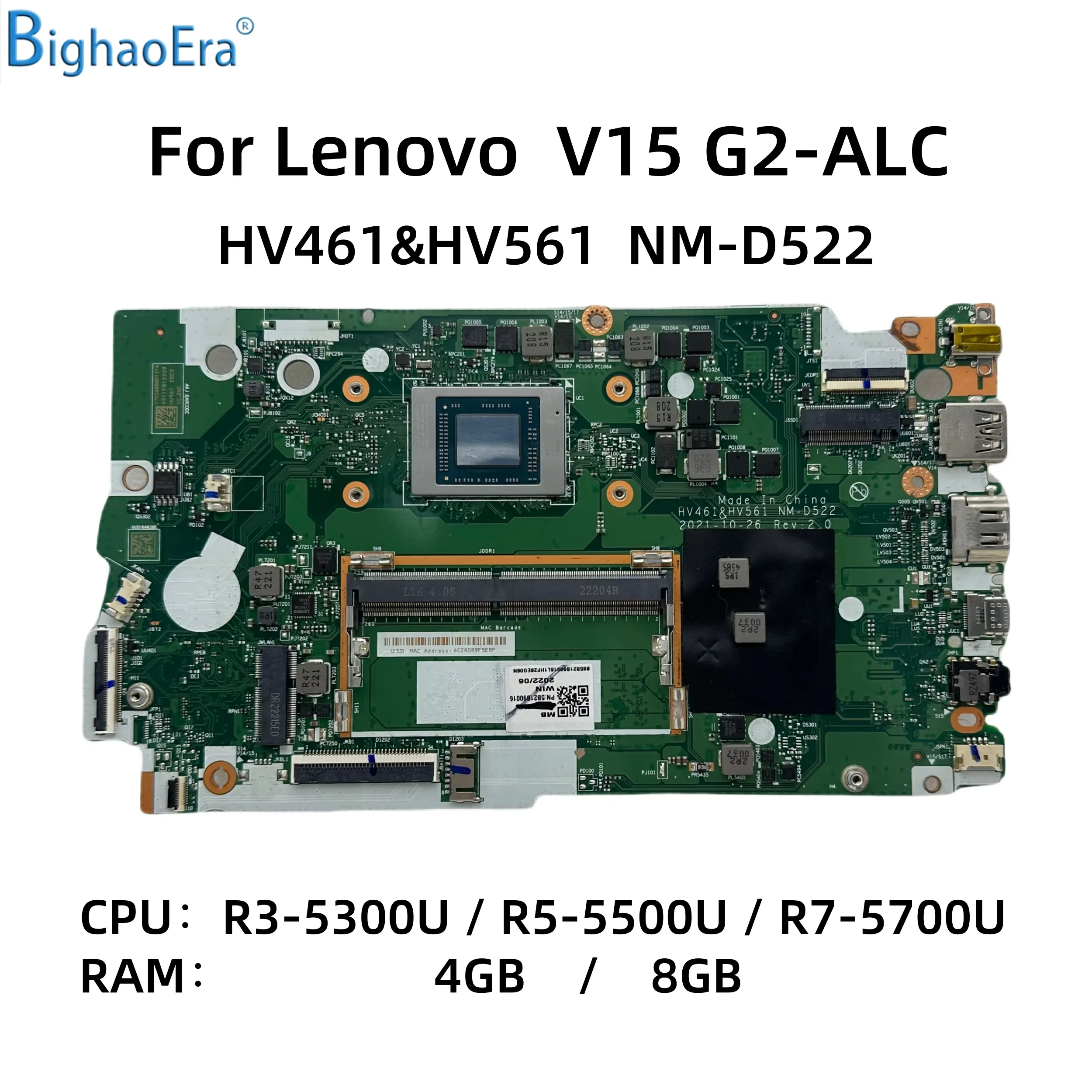 Placa Base para Laptop Lenovo V14 G2 ALC V15 G2-ALC NM-D522 con CPU R5-5500U, 4GB de RAM, Fru: 5B21B90016 5B21B85219