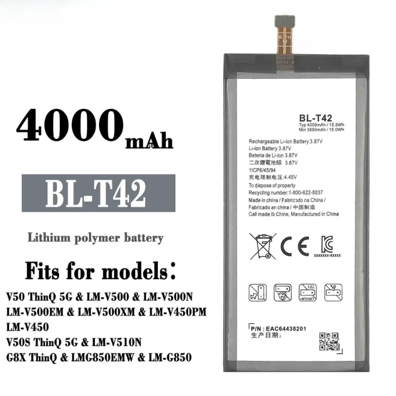 New BL-T42 3.87V 4000mAh Mobile Phone Battery for LG V50 ThinQ 5G V50ThinQ LM-V500 V500N V500EM V500xm High Quality Batteries