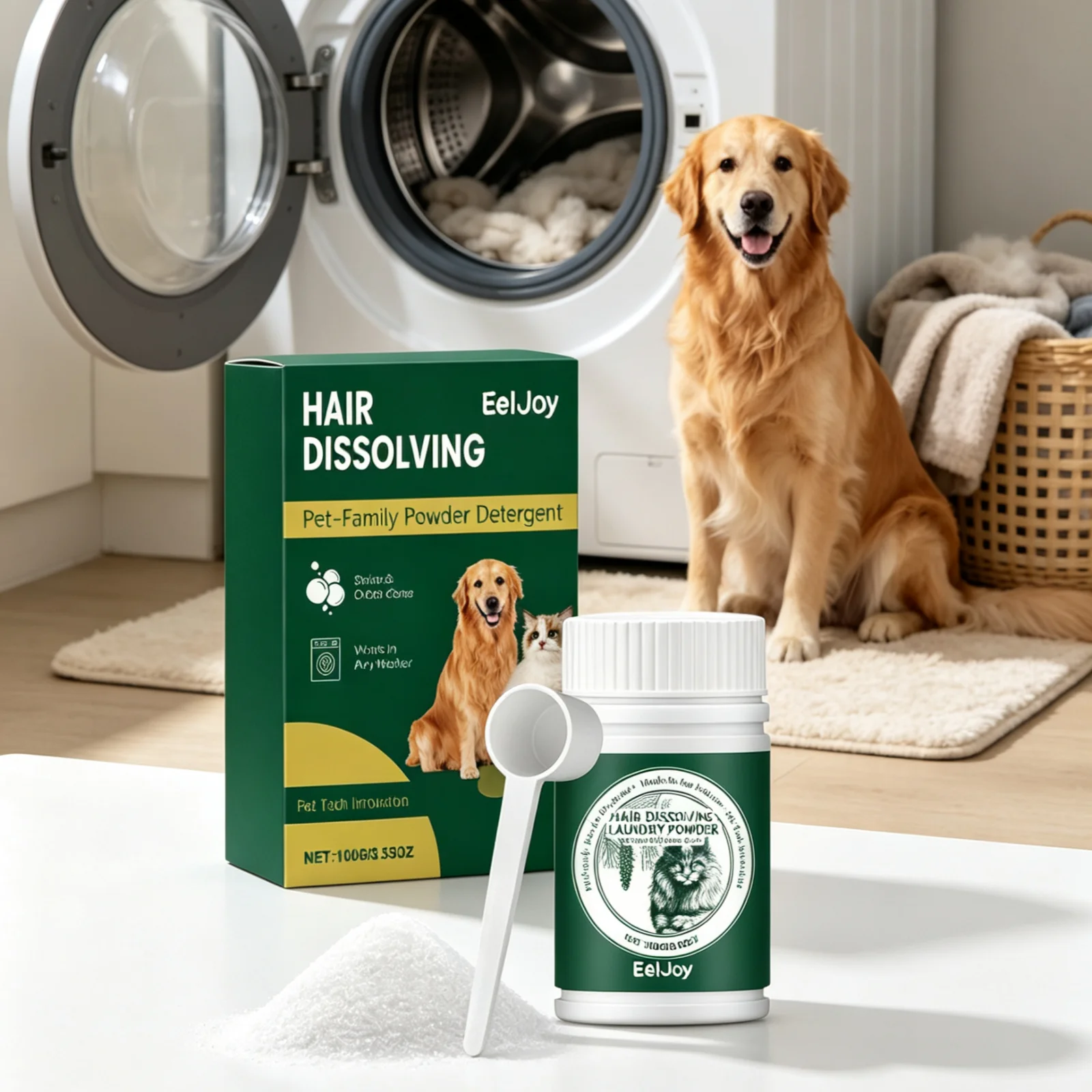 EelJoy Pet Hair Dissolving Laundry Powder Deep Cleaning Decomposed Stain Long Lasting Freshness Pet Hair Remover Detergent 100g