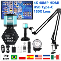 4K 48MP Electronic Digital Microscope 150X C-Mount Digital Camera Via Type Measurement For PCB Soldering Phone Repair Nice-power