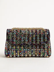 1PC Multi-color Square Bag,Glitter Bling,Shiny Glamorous,Elegant,Exquisite Small Rhinestone Chain Decor Shoulder Evening Bag,Top