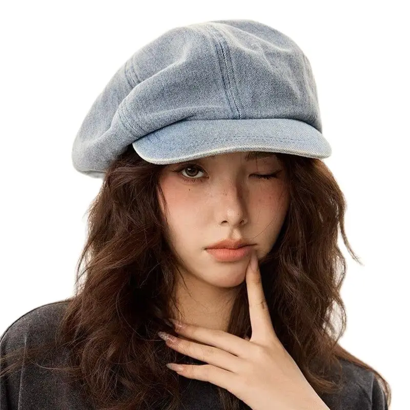 

Autumn Girls England stylish beret cap Women's elegant baggy denim cotton berets hats Artist painter hats gorros