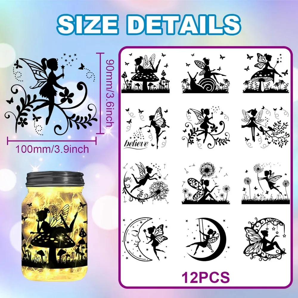 Elf Silhouette Jar Cutouts Paper Window Plastic Fairy Tale Silhouette Wall Lamp Clings Decals Decorations Home Decor Making Kit view 2