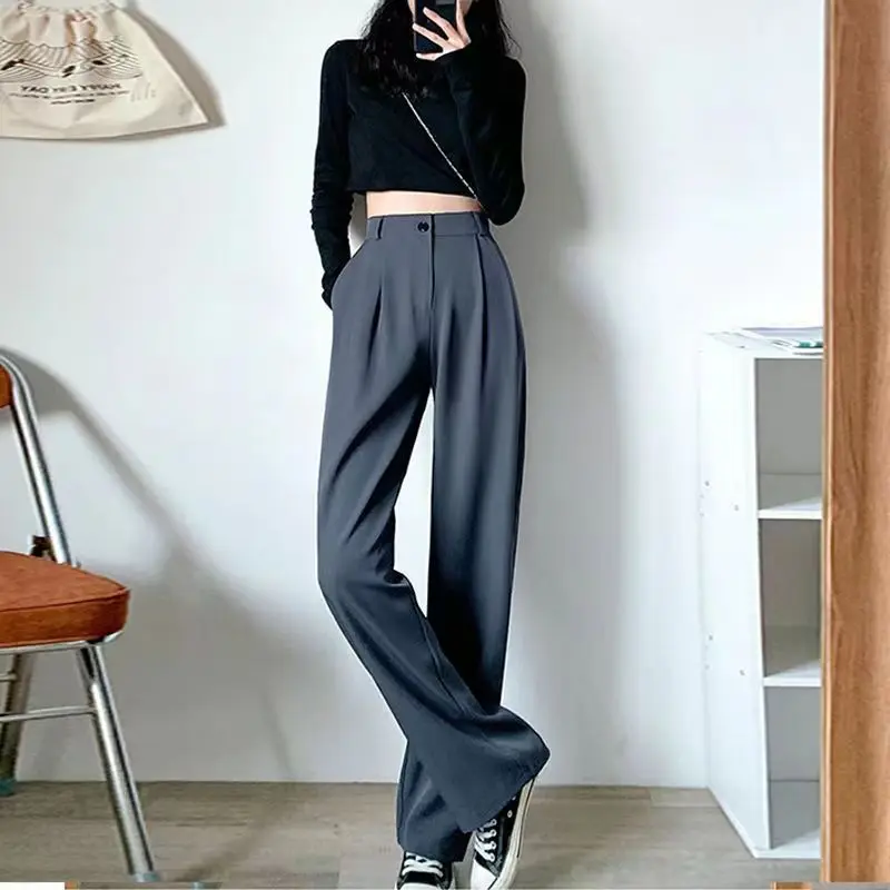 

Spring and Summer Women High Waist Loose Straight Tube Drop Large Size Wide Leg Pants Cool Girl Suit Floor Pants Slim