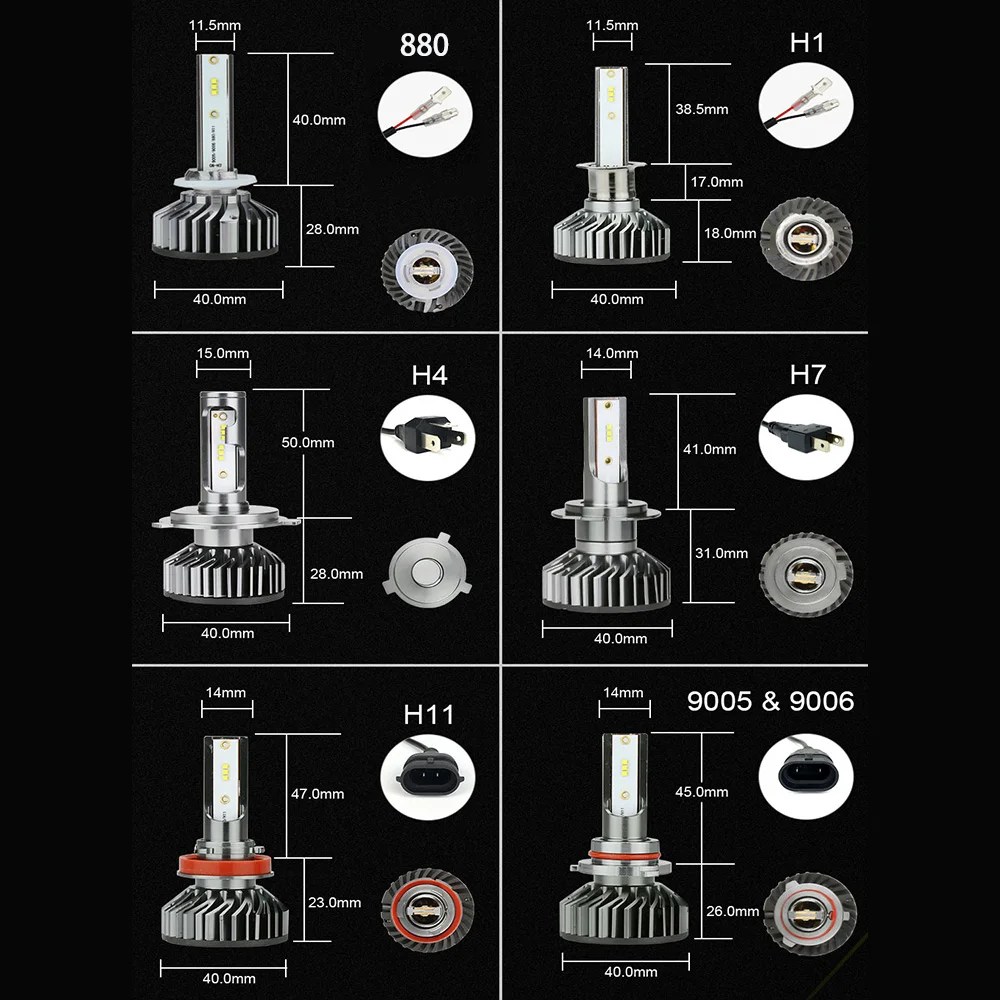 Zdatt Canbus LED Headlights H1 H4 H7 H8 H9 H11 9005 9006 HB3 HB4 880 LED Bulb 110W 50000LM 12V Auto Fog Light with 6000K White