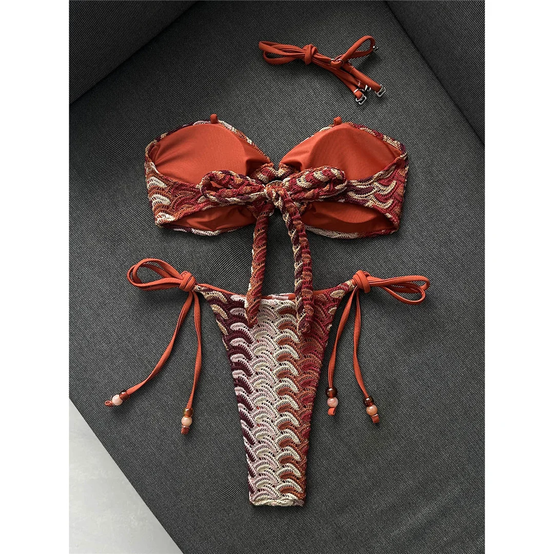 Bedruckter Neckholder-Bikini, Damen-Badeanzug, zweiteiliges Bikini-Set, Badeanzug mit hohem Beinausschnitt, Badebekleidung, Schwimmanzug V8338 – Detail 10