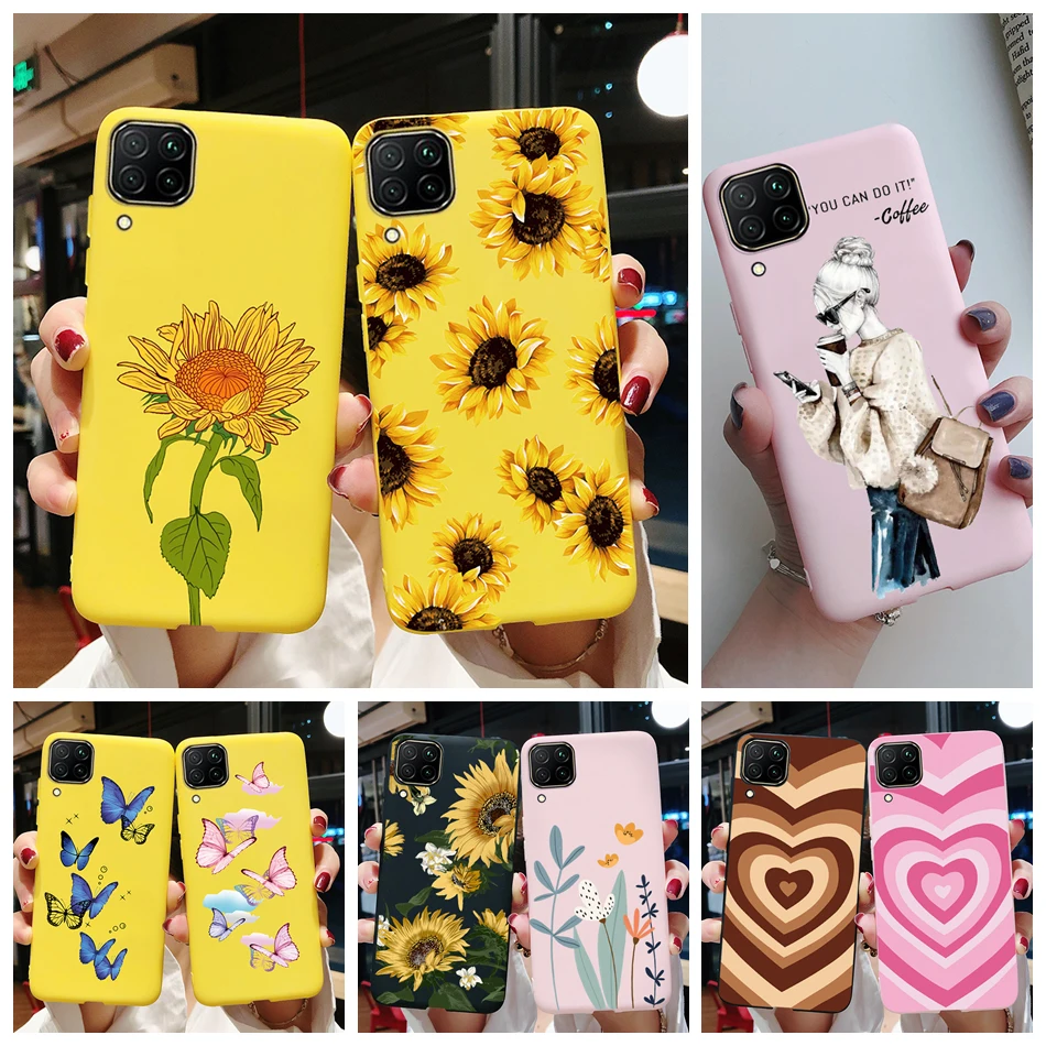 Case For Huawei P40 lite 4G Fashion Matte Cute Girl Flower Silicone Phone Cases For Hauwei P40 lite P40lite P 40 lite Funda Capa