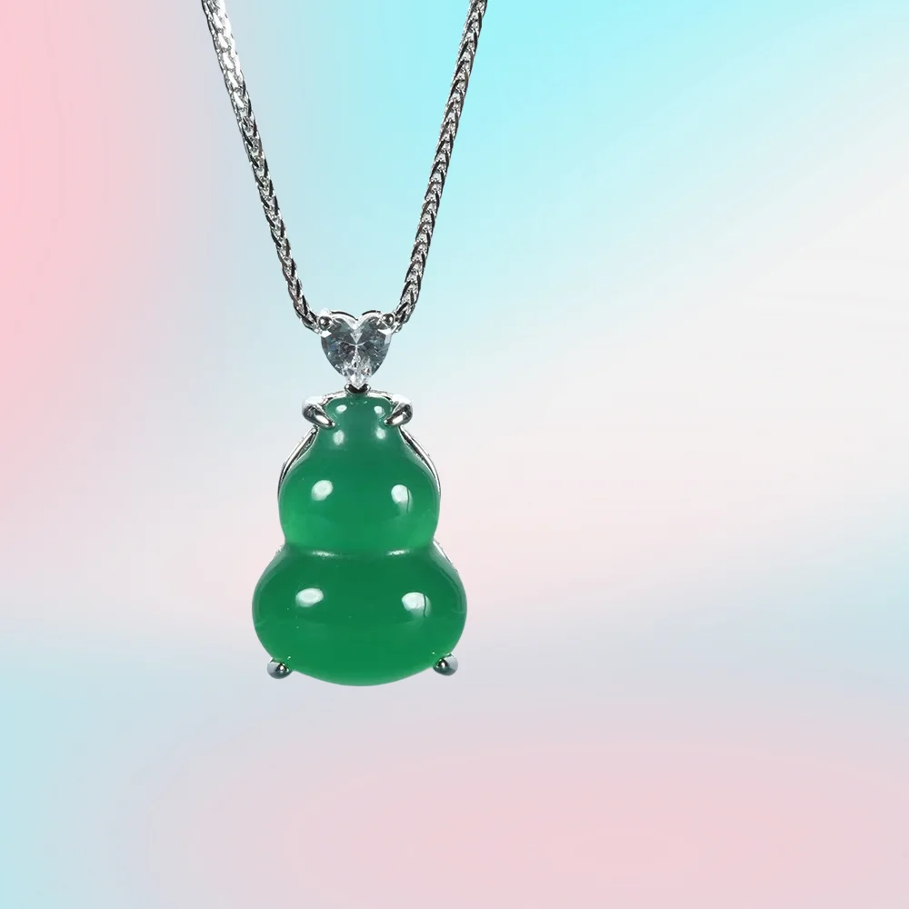 

New S925 sterling silver chalcedony necklace natural chalcedony agate gourd chain pendant collarbone chain new Chinese style wom
